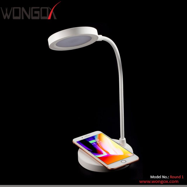 Simple style led table lamp with qi wireless charger
