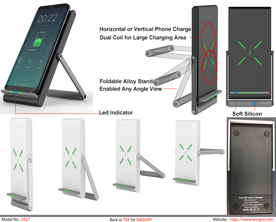 X317 foldable wireless charger with alloy stand for any angle view