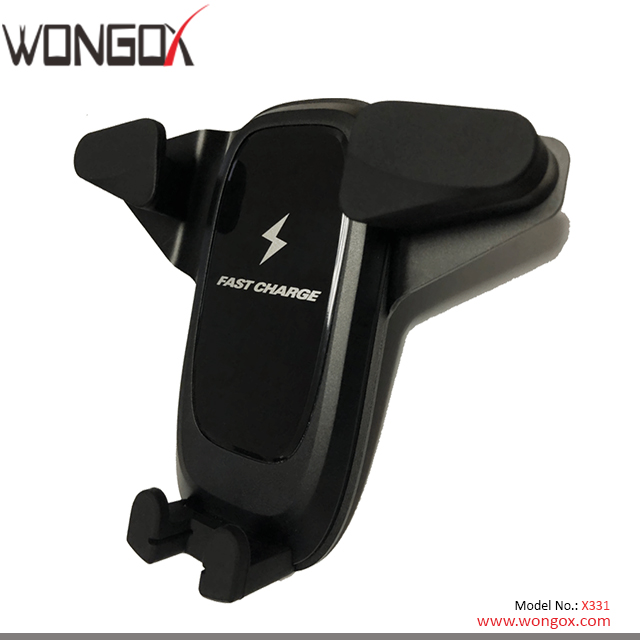 Slim Alloy wireless car charger with auto spring clip, 10W 7.5W 5W Qi wireless charging