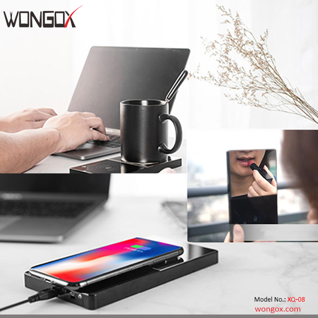 Mulitifunctional Wireless Charging Pad w/ Mirror pad for makeup and Universal Mug Warmer supporting all flat bottom cup.